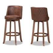 Baxton Studio Adams Modern Transitional Distressed Brown Fabric Upholstered and Walnut Brown Finished Wood 2-Piece Bar Stool Set